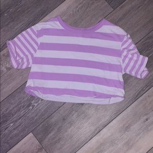 purple and white striped crop top